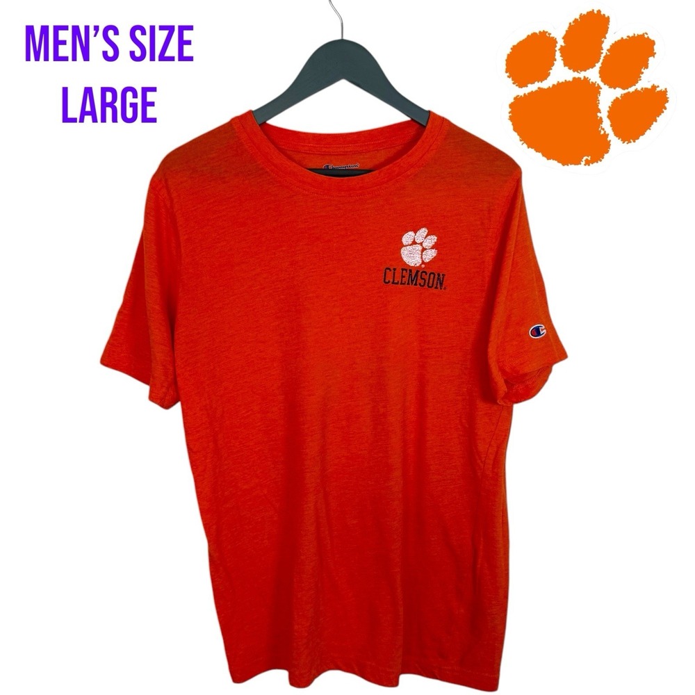 Clemson Tigers Champion Shirt Men's Large Orange Paw Logo NCAA Athletic Tee